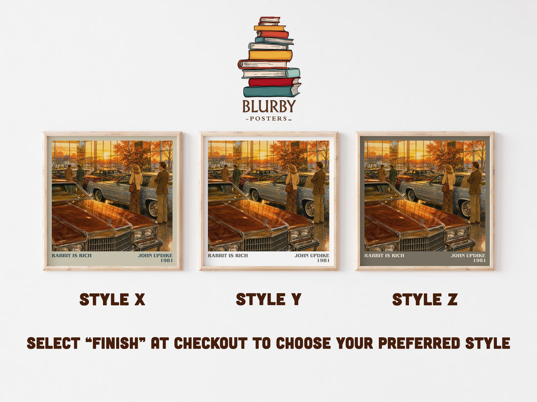 Rabbit Is Rich literary print in frame leaning in hallway – literary fiction wall art (mockup)
