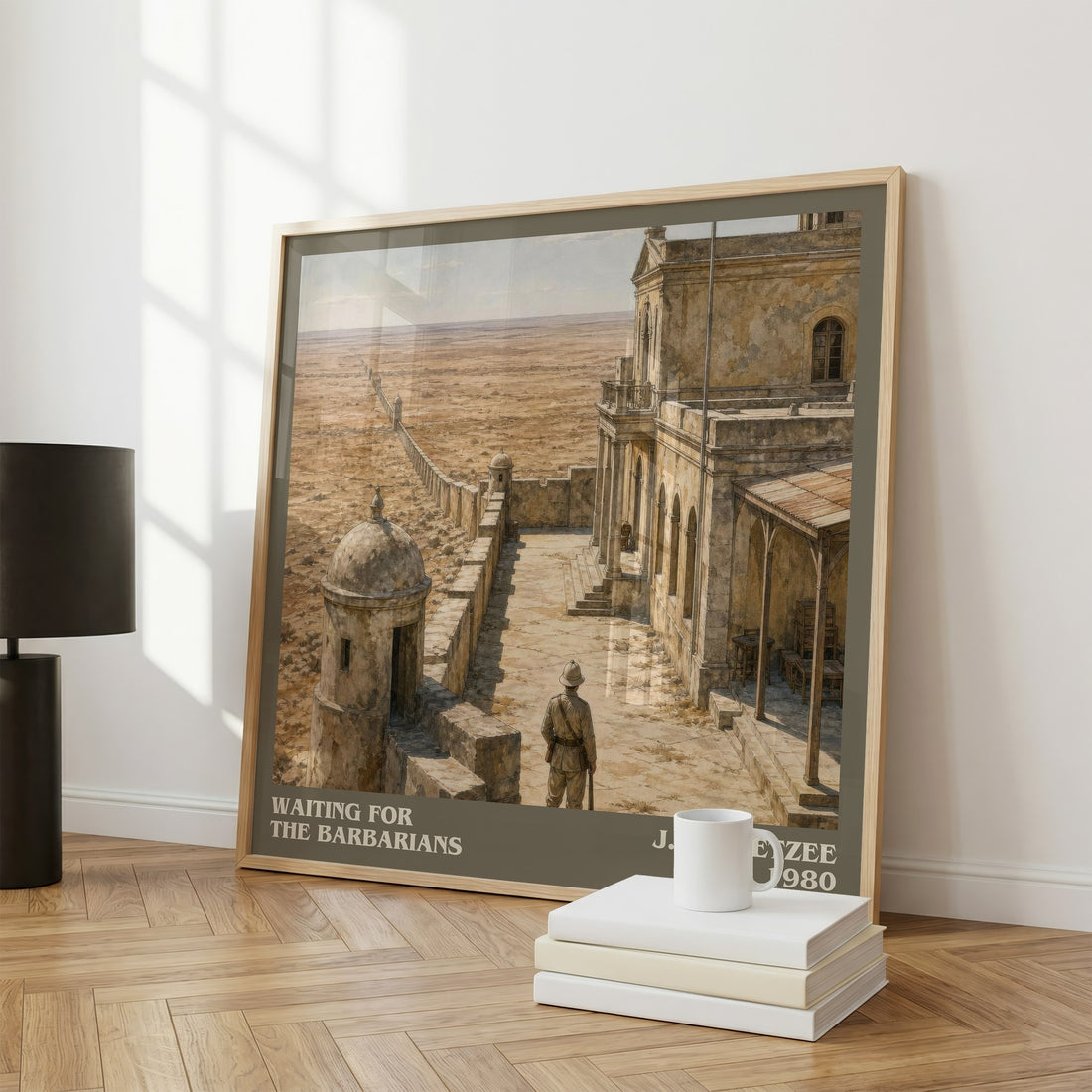 Waiting for the Barbarians literary print framed by window – literary home decor