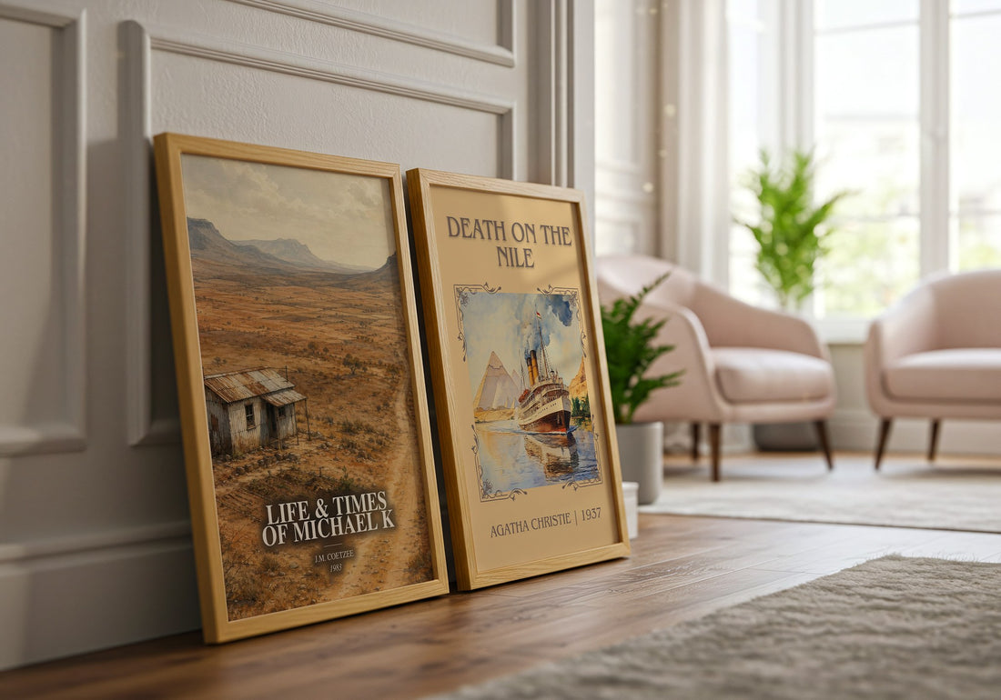 Life & Times of Michael K watercolour print framed by window – literary home decor