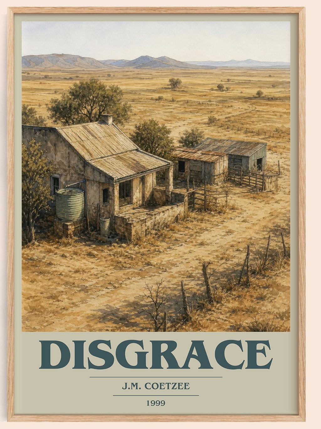 Disgrace book cover book poster by J.M. Coetzee – framed literary art print