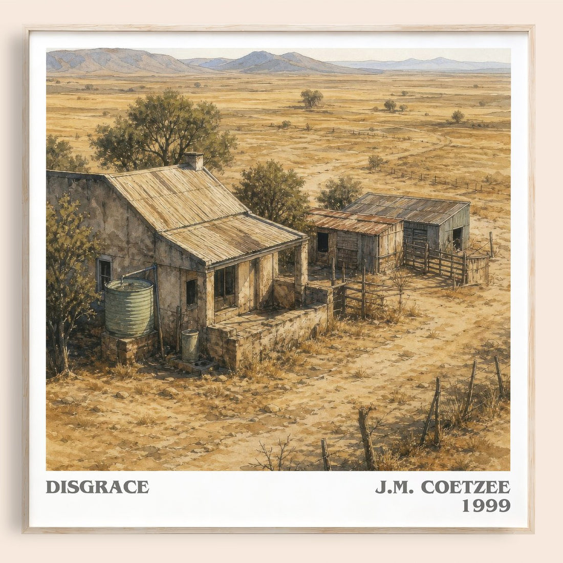 Disgrace literary book poster by J.M. Coetzee – framed literary art print