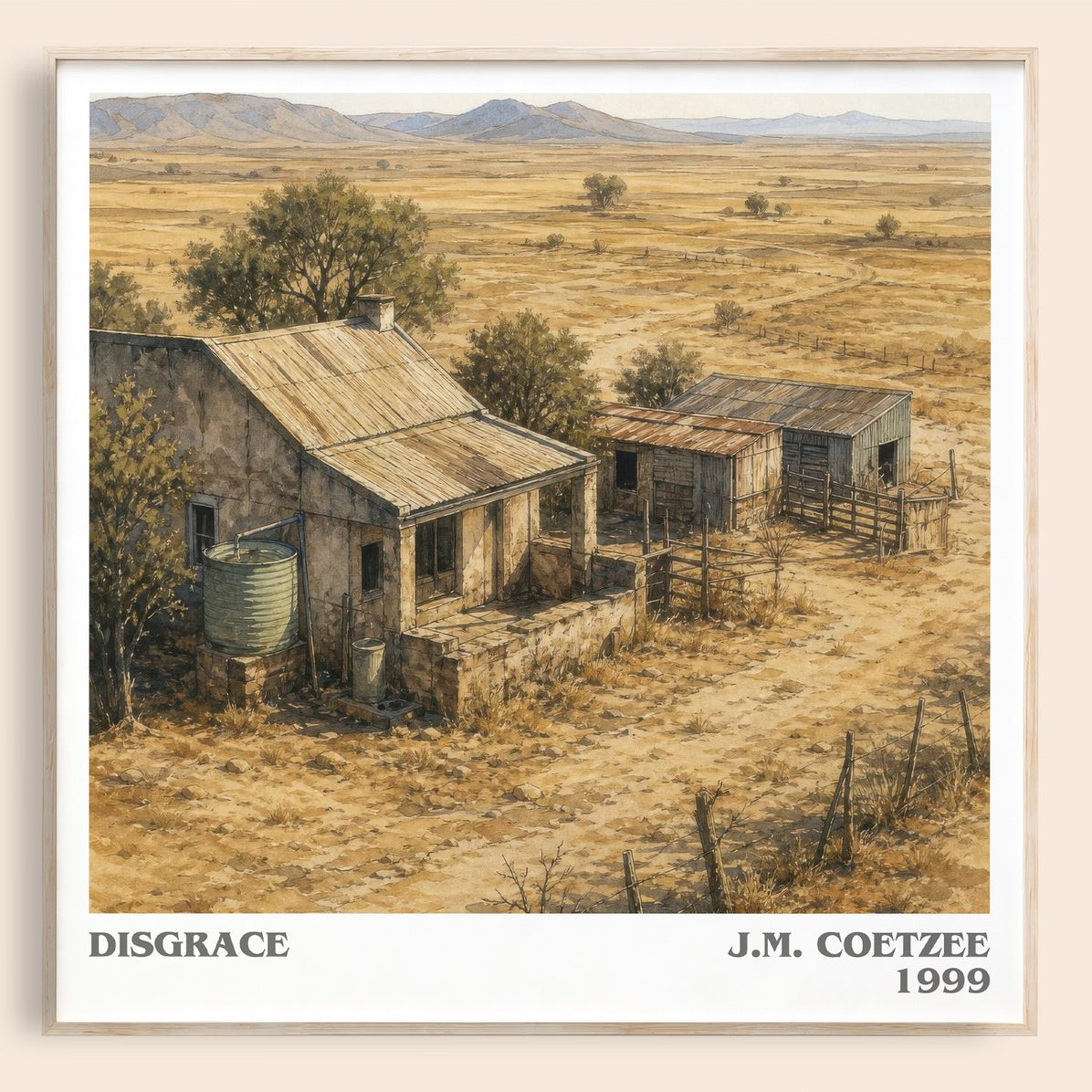 Disgrace literary book poster by J.M. Coetzee – framed literary art print