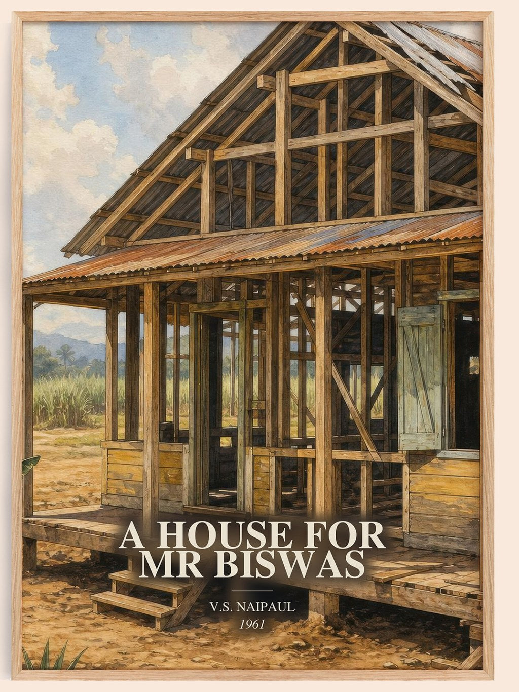 A House for Mr Biswas watercolour book poster by V.S. Naipaul – framed literary art print