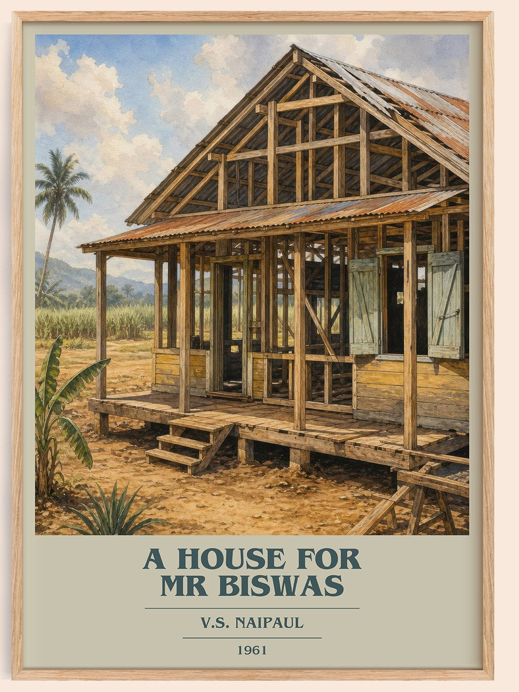 A House for Mr Biswas book cover book poster by V.S. Naipaul – framed literary art print