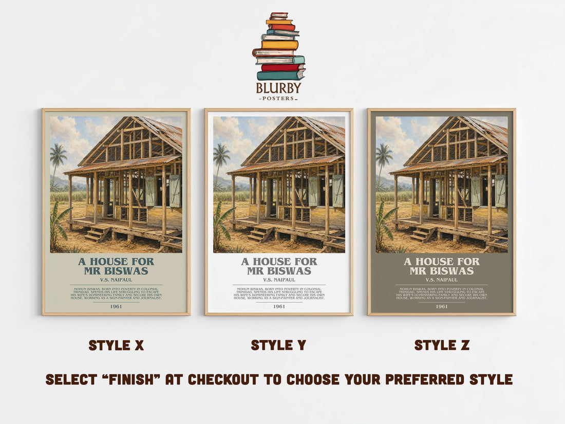 A House for Mr Biswas bookish print in frame leaning in hallway – literary fiction wall art (mockup)