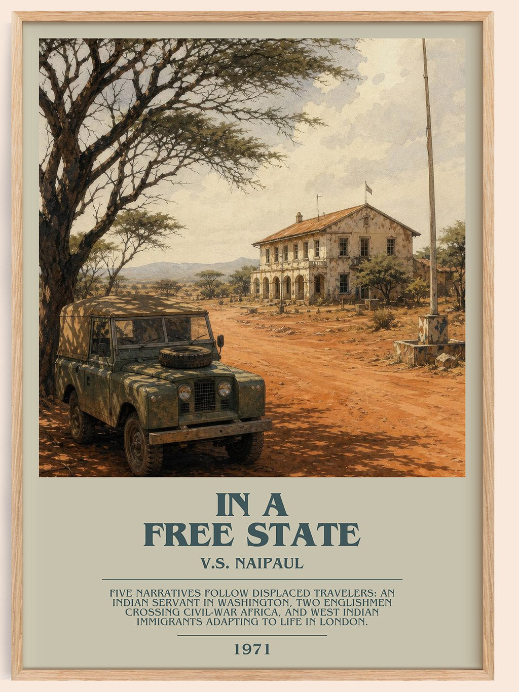 In a Free State bookish book poster by V.S. Naipaul – framed literary art print
