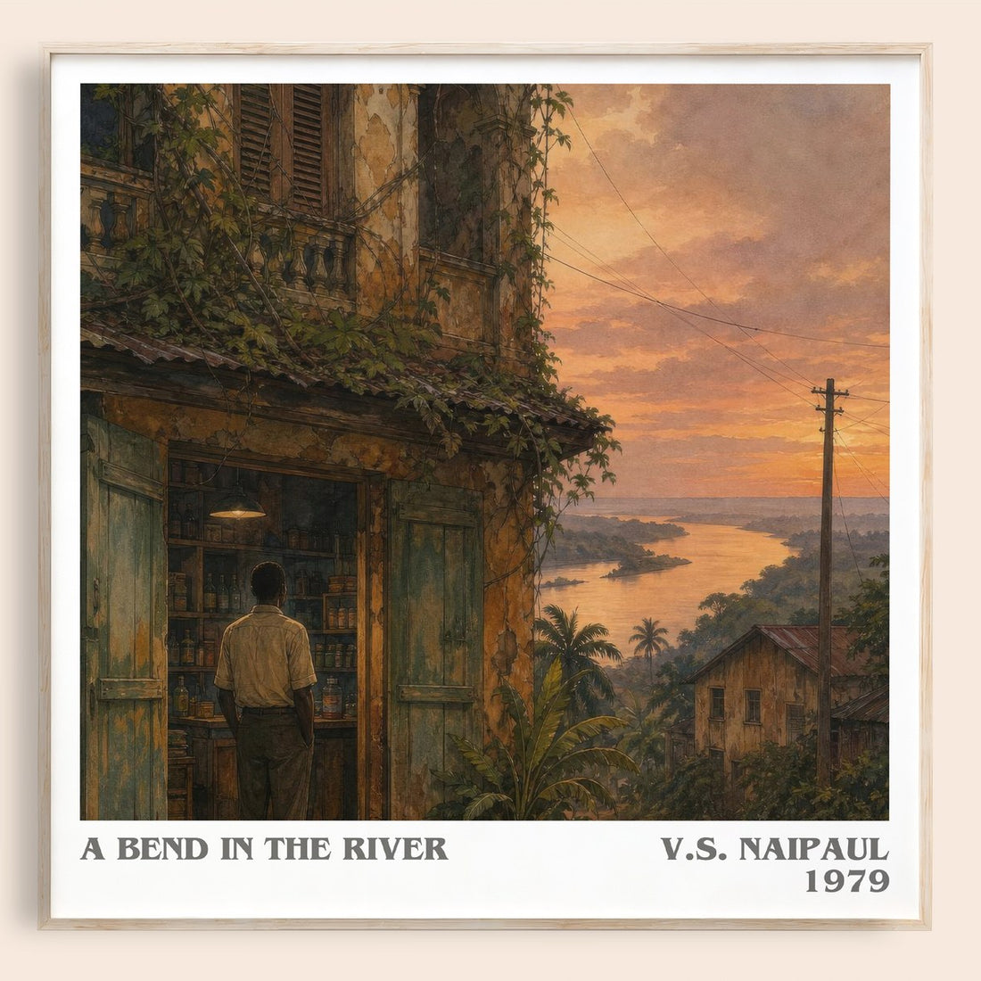 A Bend in the River literary book poster by V.S. Naipaul – framed literary art print