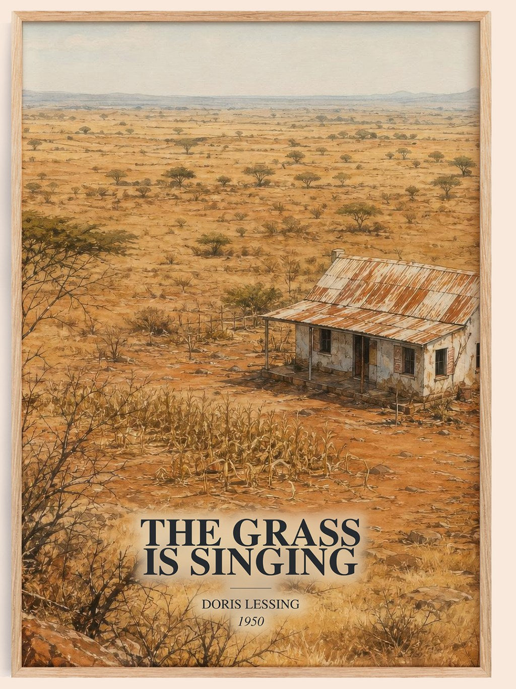 The Grass Is Singing watercolour book poster by Doris Lessing – framed literary art print
