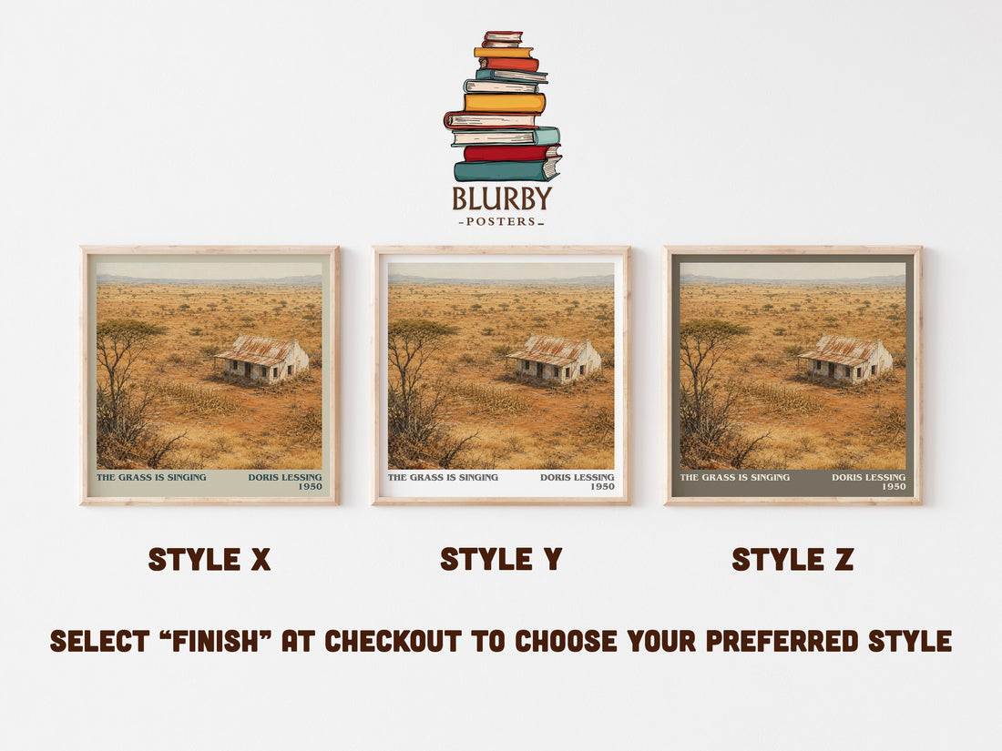 The Grass Is Singing literary print in frame leaning in hallway – literary fiction wall art (mockup)