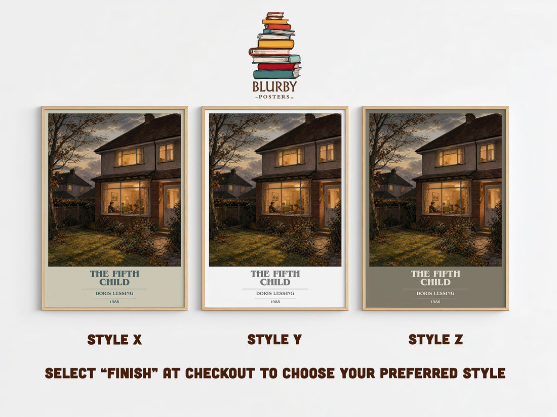 The Fifth Child book cover print in frame leaning in hallway – literary fiction wall art (mockup)