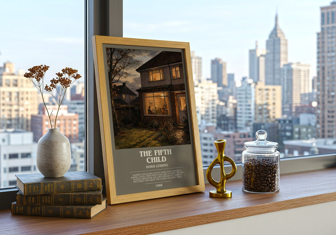 The Fifth Child bookish print framed by window – literary home decor