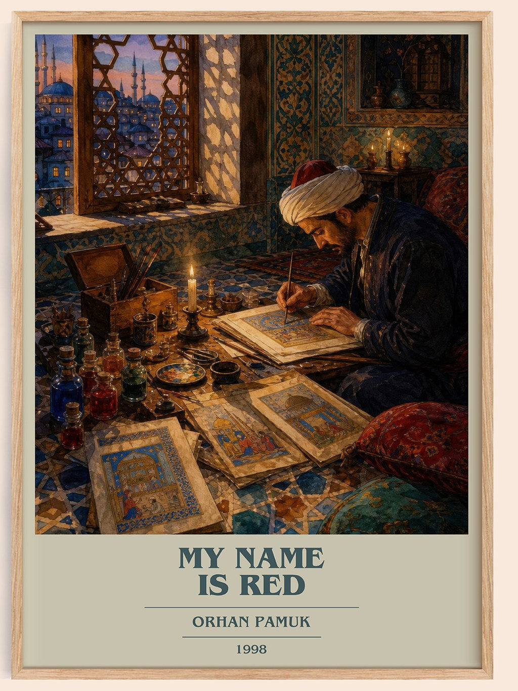 My Name Is Red book cover book poster by Orhan Pamuk – framed literary art print