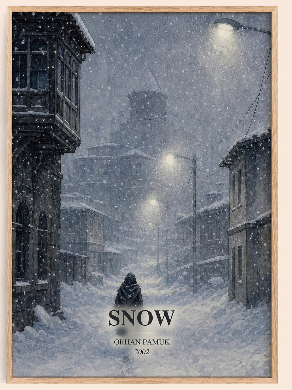 Snow watercolour book poster by Orhan Pamuk – framed literary art print
