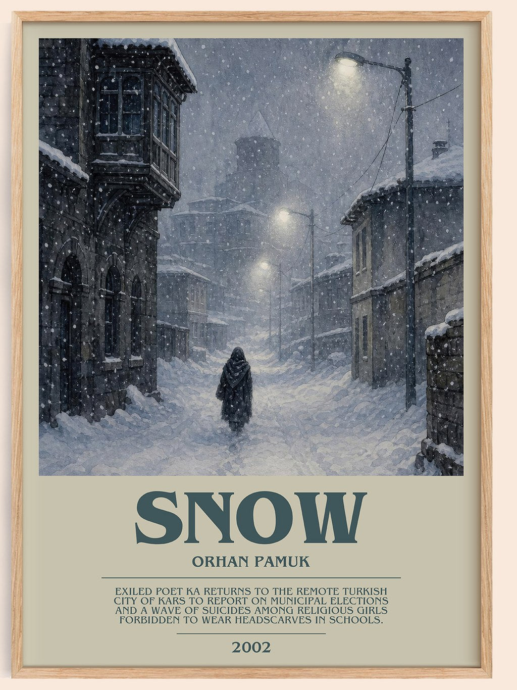 Snow bookish book poster by Orhan Pamuk – framed literary art print