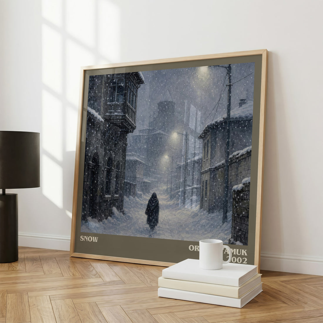 Snow literary print framed by window – literary home decor