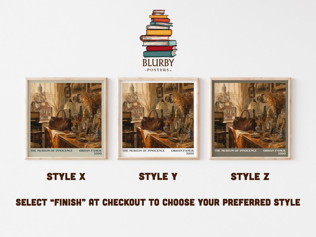 The Museum of Innocence literary print in frame leaning in hallway – literary fiction wall art (mockup)