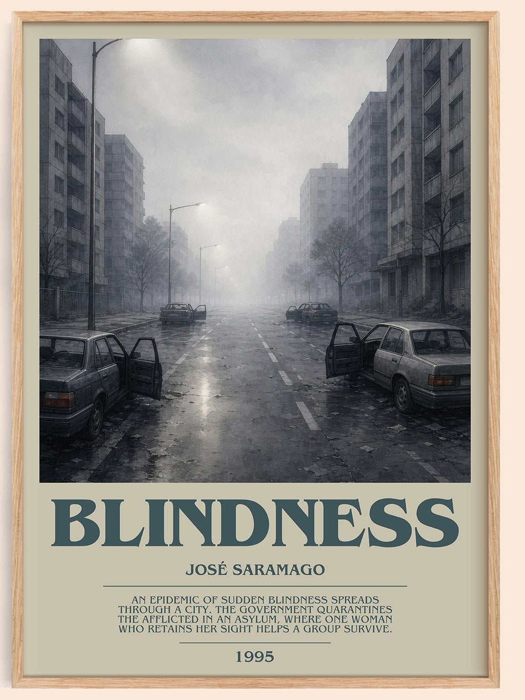 Blindness bookish book poster by José Saramago – framed literary art print