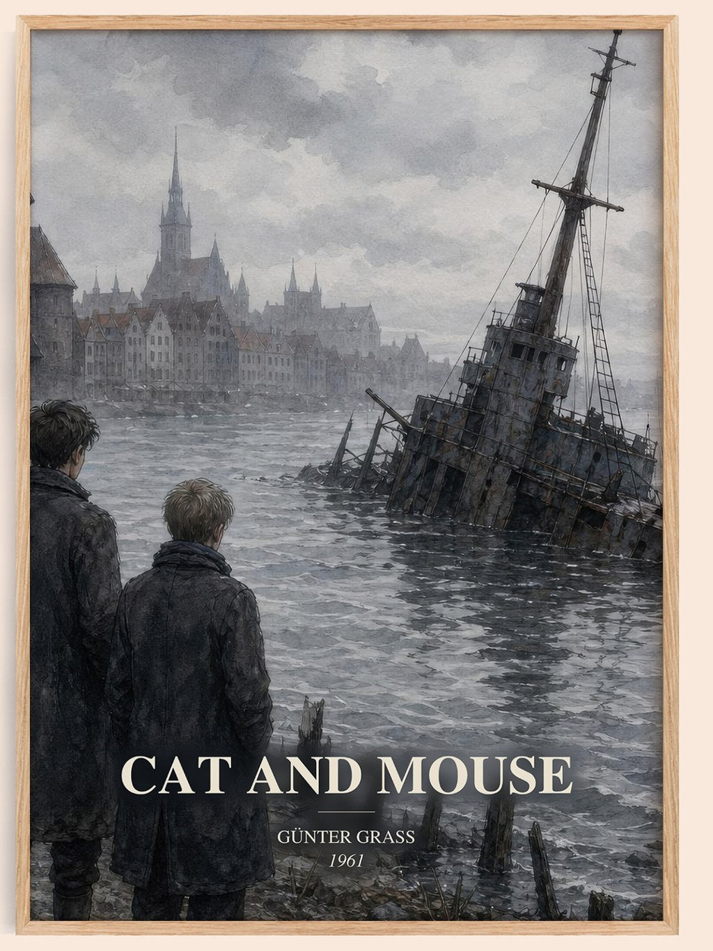 Cat and Mouse watercolour book poster by Günter Grass – framed literary art print