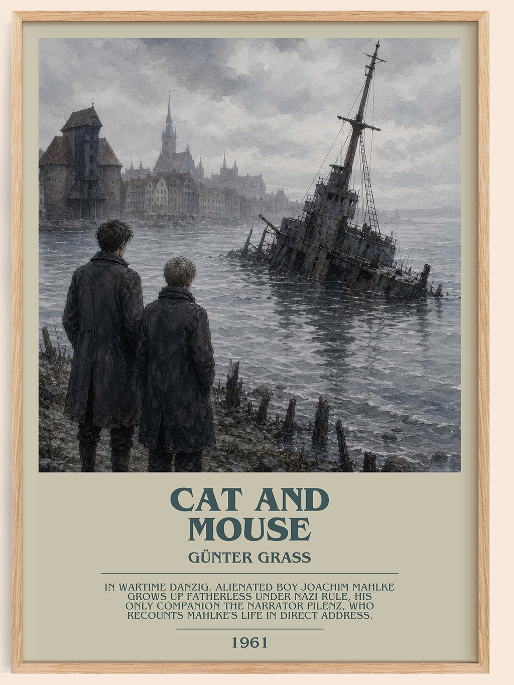 Cat and Mouse bookish book poster by Günter Grass – framed literary art print