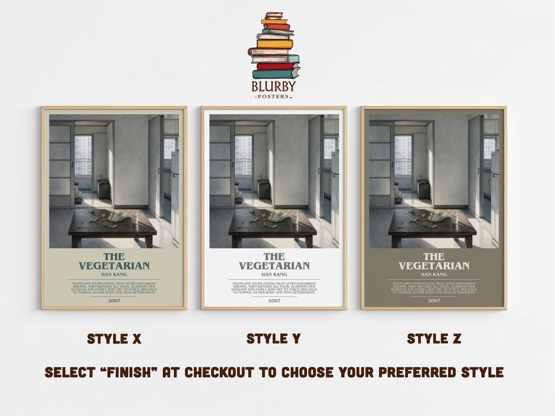 The Vegetarian bookish print in frame leaning in hallway – literary fiction wall art (mockup)
