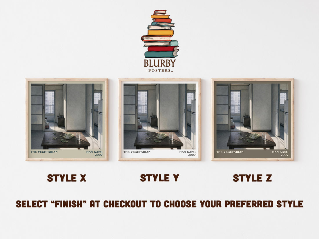 The Vegetarian literary print in frame leaning in hallway – literary fiction wall art (mockup)