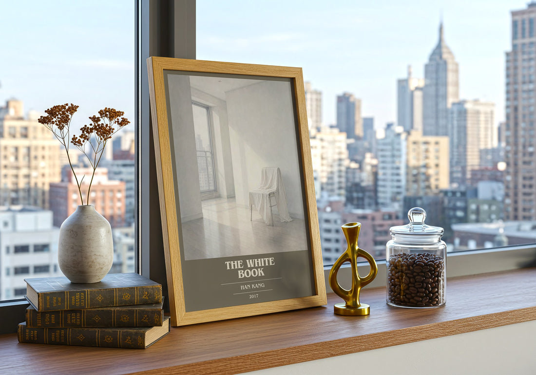 The White Book book cover print framed by window – literary home decor