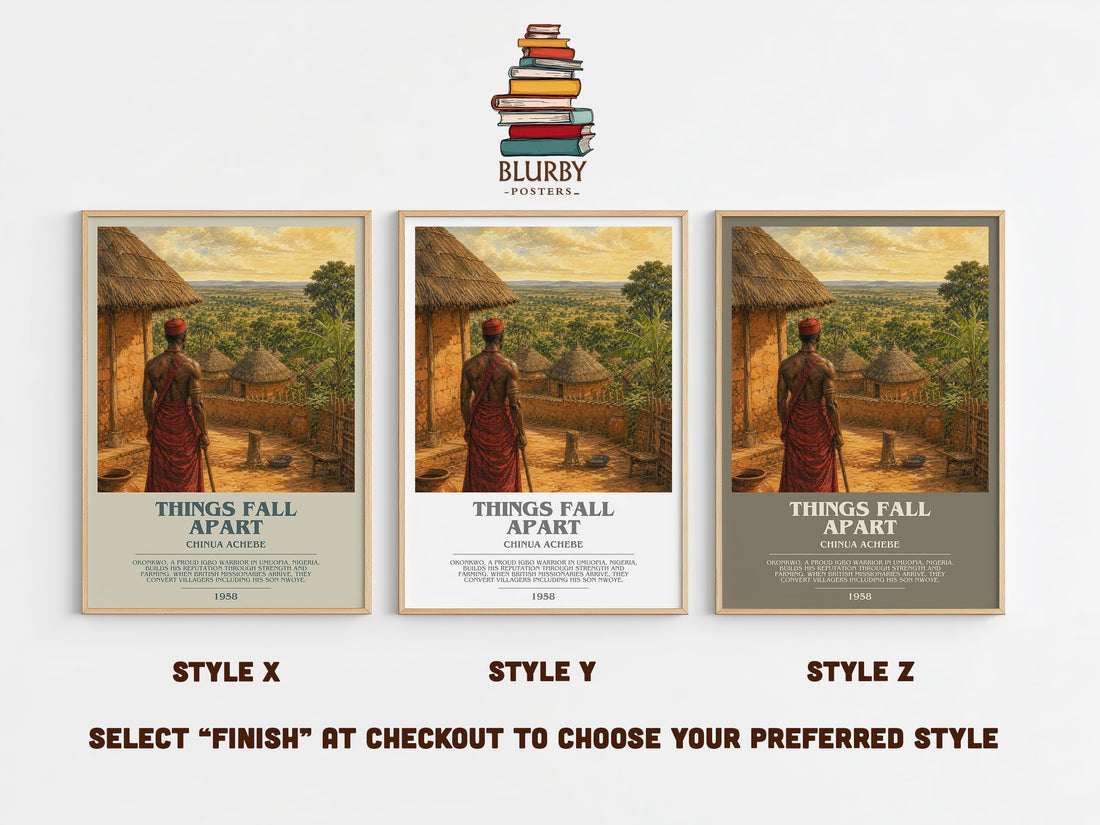 Things Fall Apart bookish print in frame leaning in hallway – literary fiction wall art (mockup)