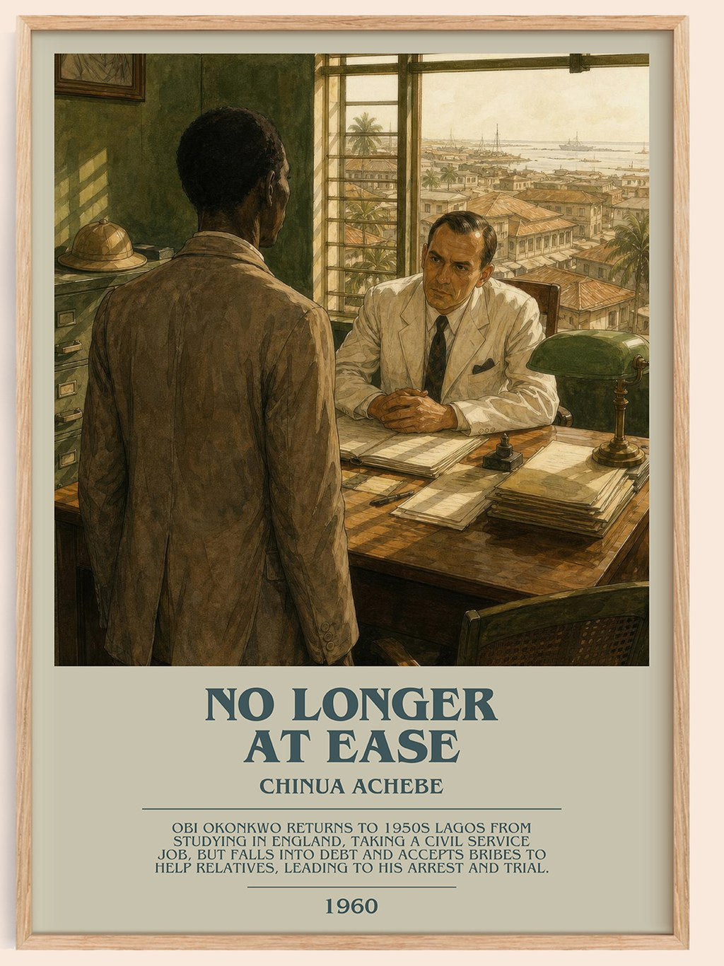 No Longer at Ease bookish book poster by Chinua Achebe – framed literary art print