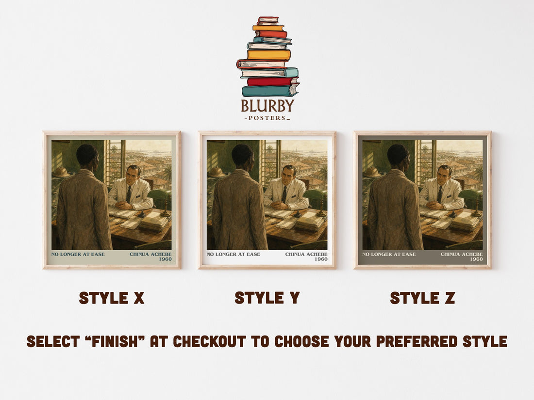 No Longer at Ease literary print in frame leaning in hallway – literary fiction wall art (mockup)