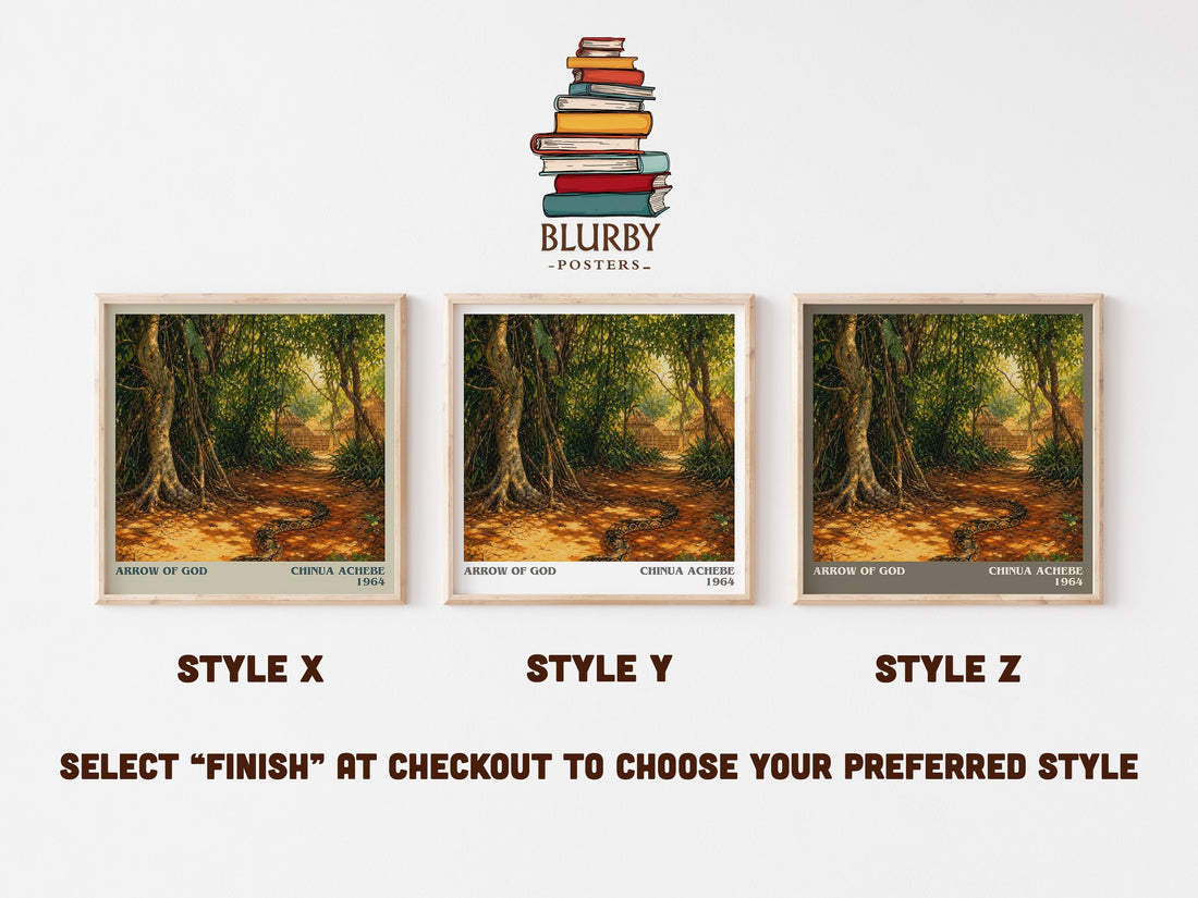 Arrow of God literary print in frame leaning in hallway – literary fiction wall art (mockup)