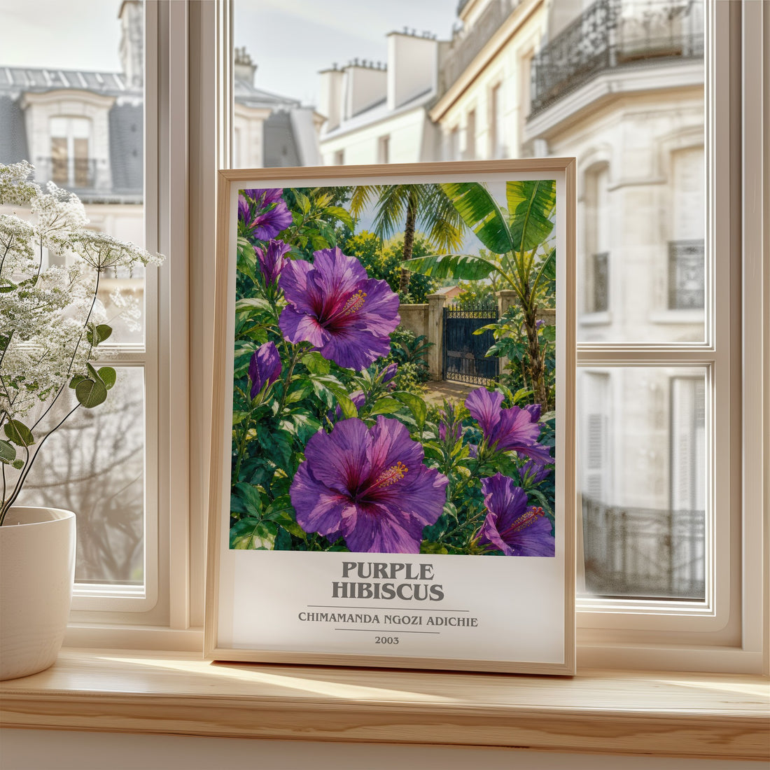 Purple Hibiscus book cover poster colour and style options – Chimamanda Ngozi Adichie book art