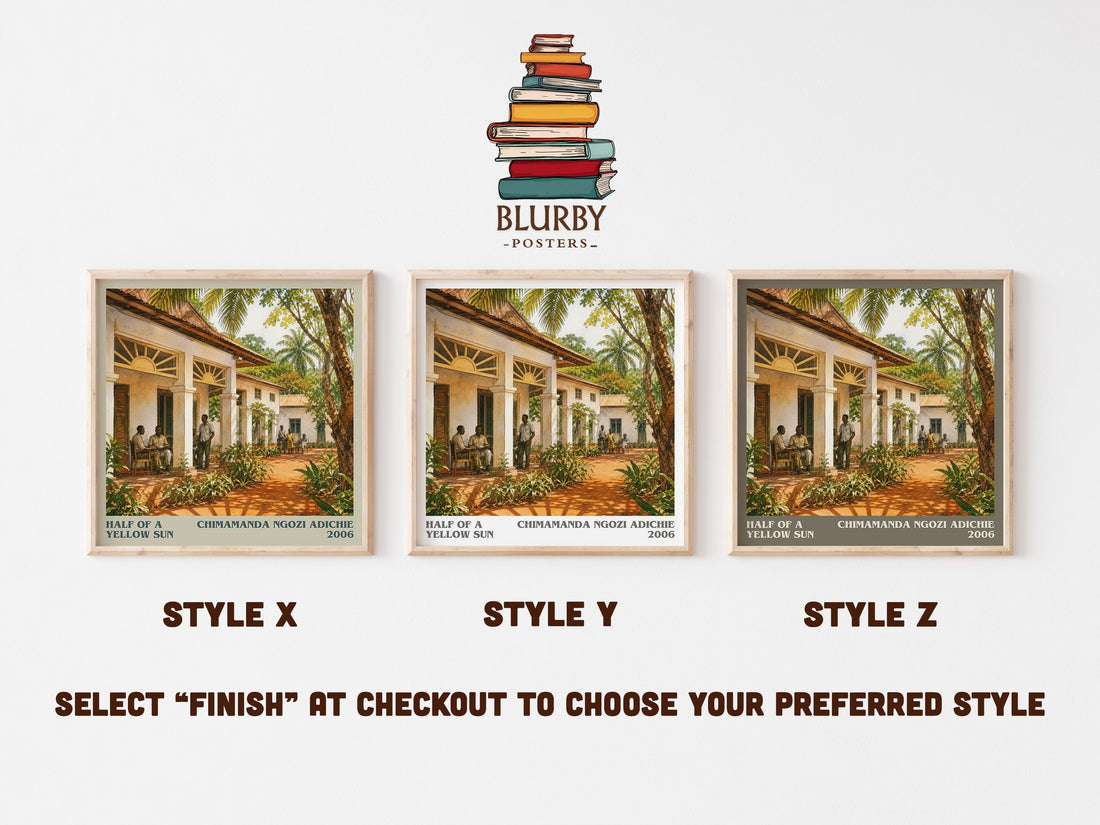 Half of a Yellow Sun literary print in frame leaning in hallway – historical fiction wall art (mockup)