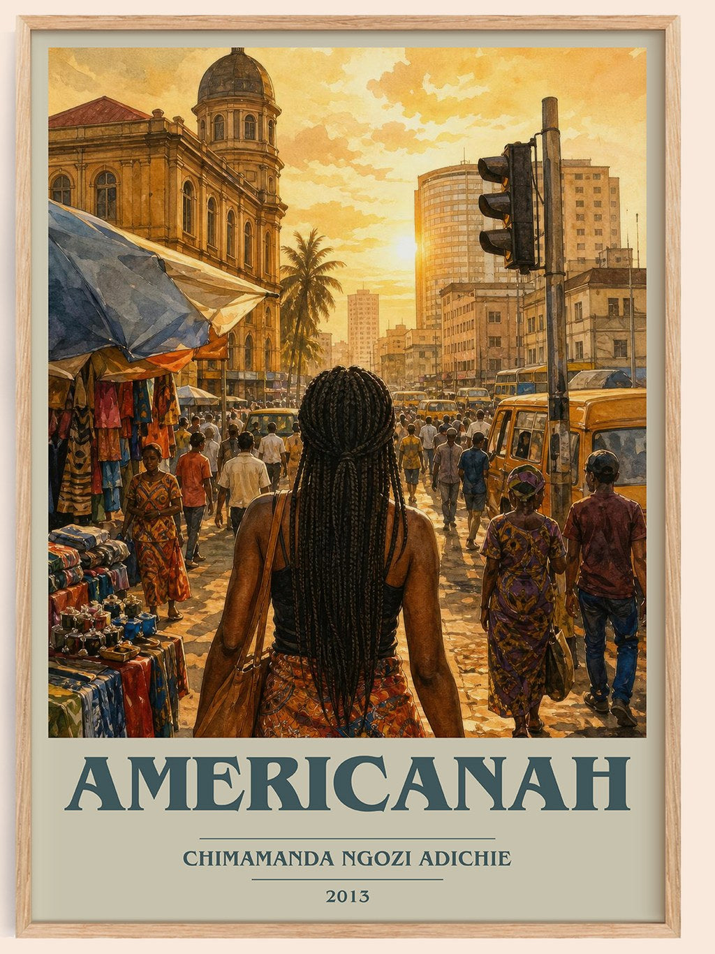 Americanah book cover book poster by Chimamanda Ngozi Adichie – framed literary art print