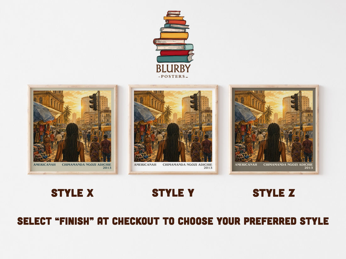 Americanah literary print in frame leaning in hallway – contemporary fiction wall art (mockup)