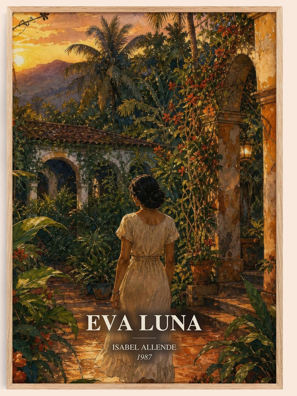 Eva Luna watercolour book poster by Isabel Allende – framed literary art print