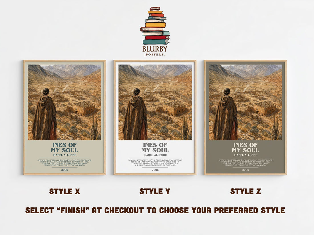 Ines of My Soul bookish print in frame leaning in hallway – historical fiction wall art (mockup)