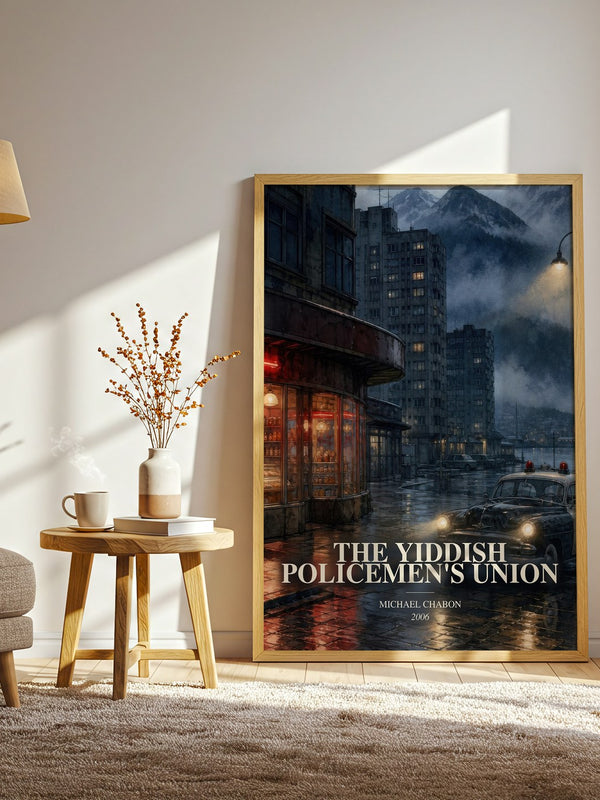The Yiddish Policemen's Union watercolour print in frame leaning in hallway – mystery wall art