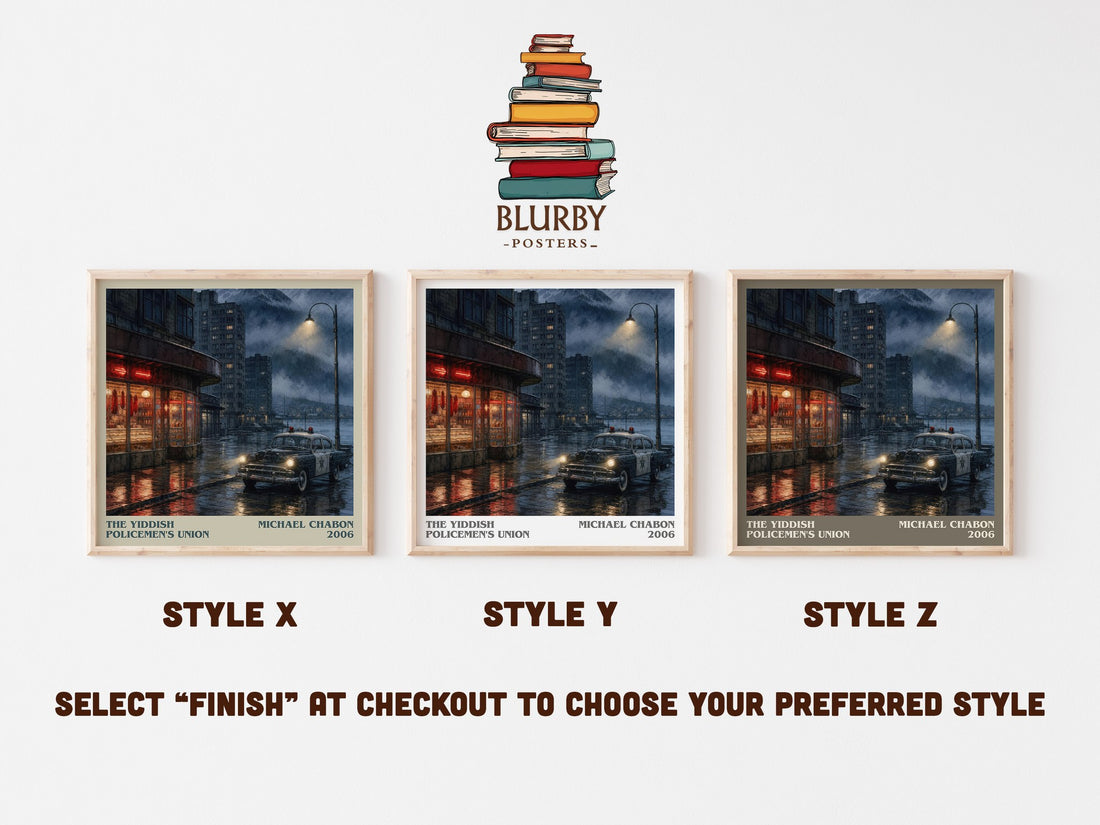 The Yiddish Policemen's Union literary print in frame leaning in hallway – mystery wall art (mockup)