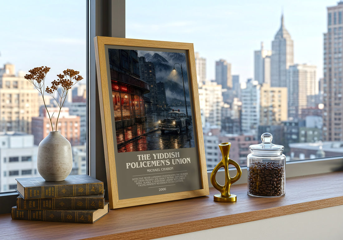 The Yiddish Policemen's Union bookish print framed by window – literary home decor