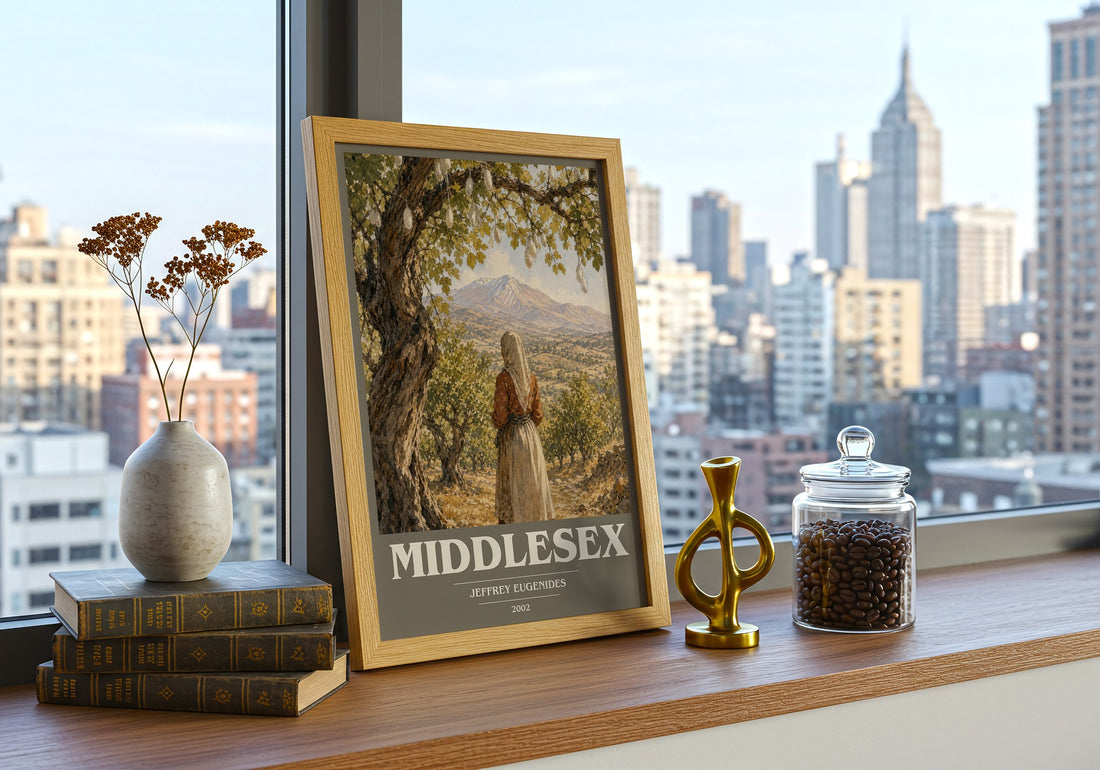 Middlesex book cover print framed by window – literary home decor