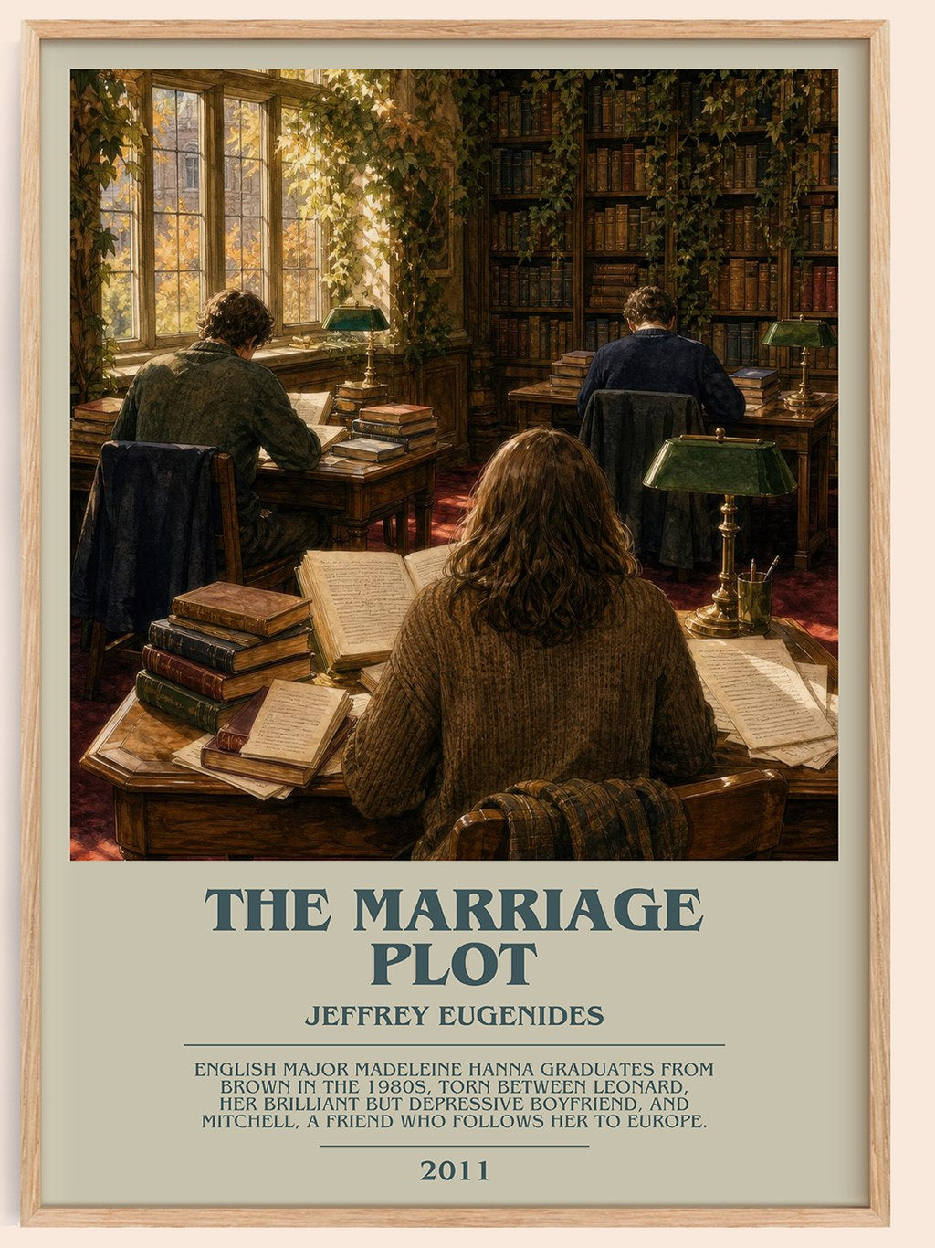 The Marriage Plot bookish book poster by Jeffrey Eugenides – framed literary art print