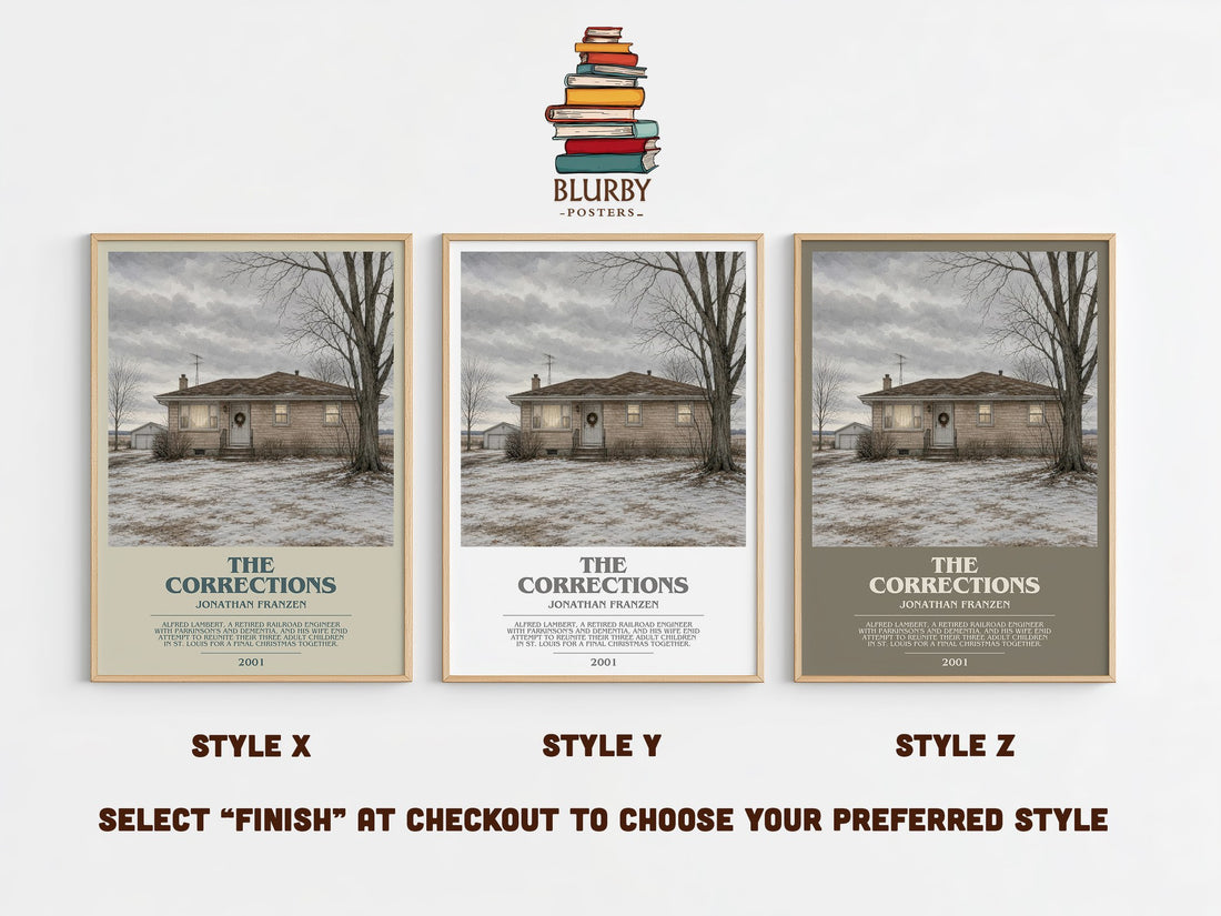 The Corrections bookish print in frame leaning in hallway – literary fiction wall art (mockup)