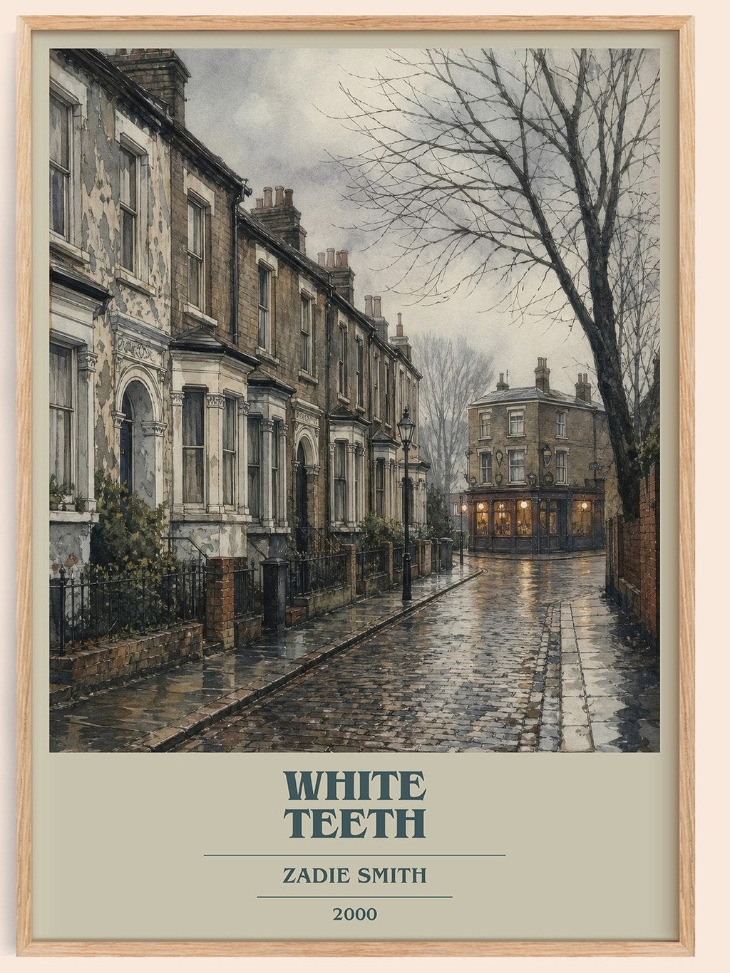 White Teeth book cover book poster by Zadie Smith – framed literary art print