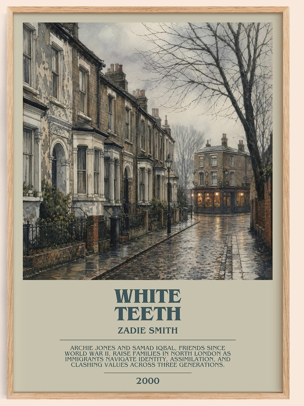 White Teeth bookish book poster by Zadie Smith – framed literary art print