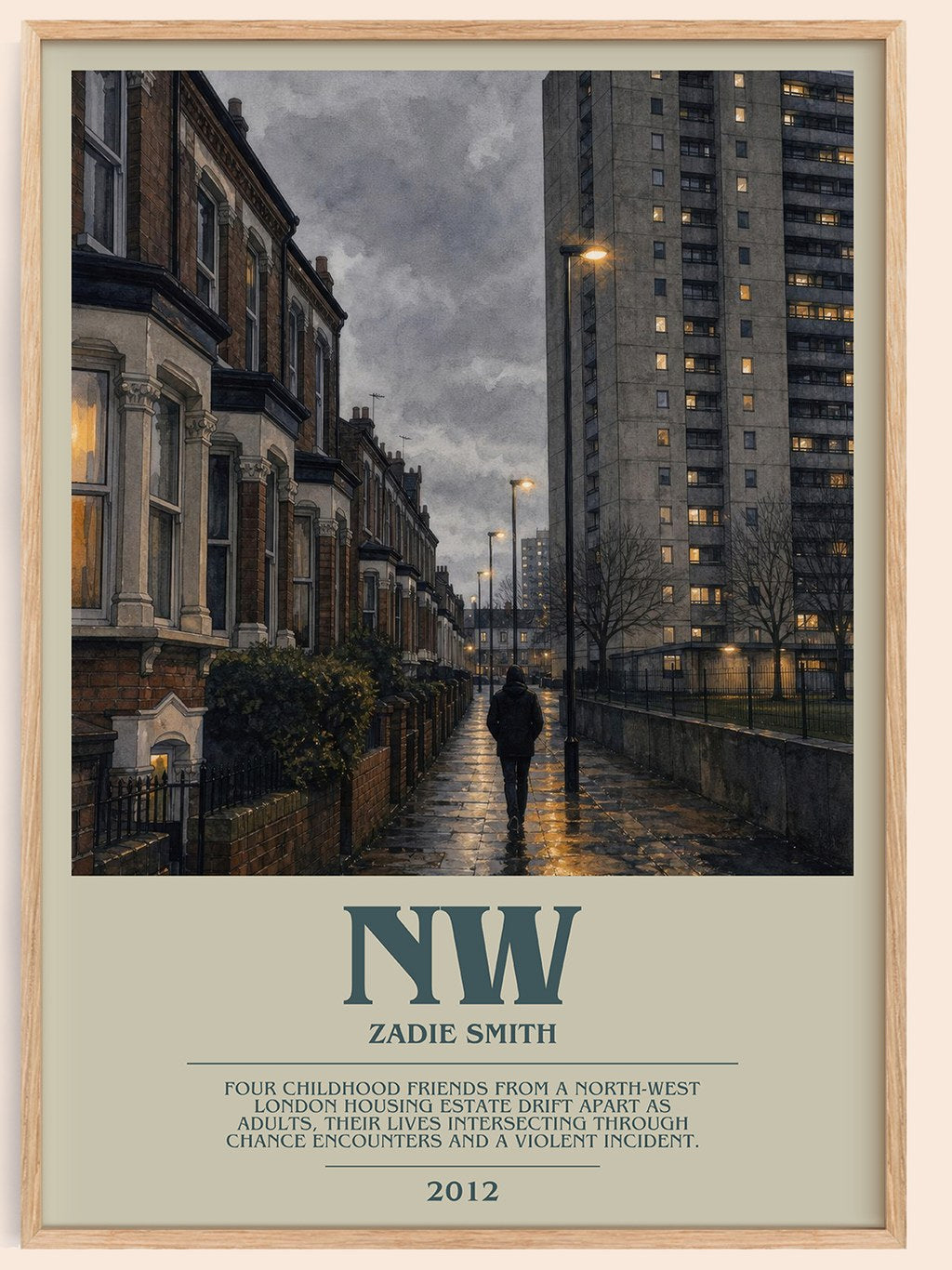 NW bookish book poster by Zadie Smith – framed literary art print