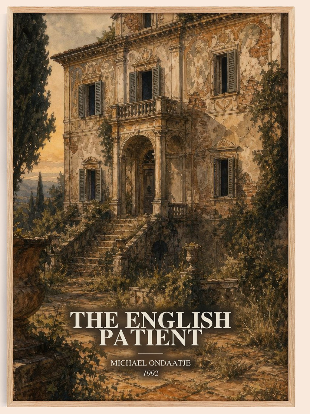 The English Patient watercolour book poster by Michael Ondaatje – framed literary art print