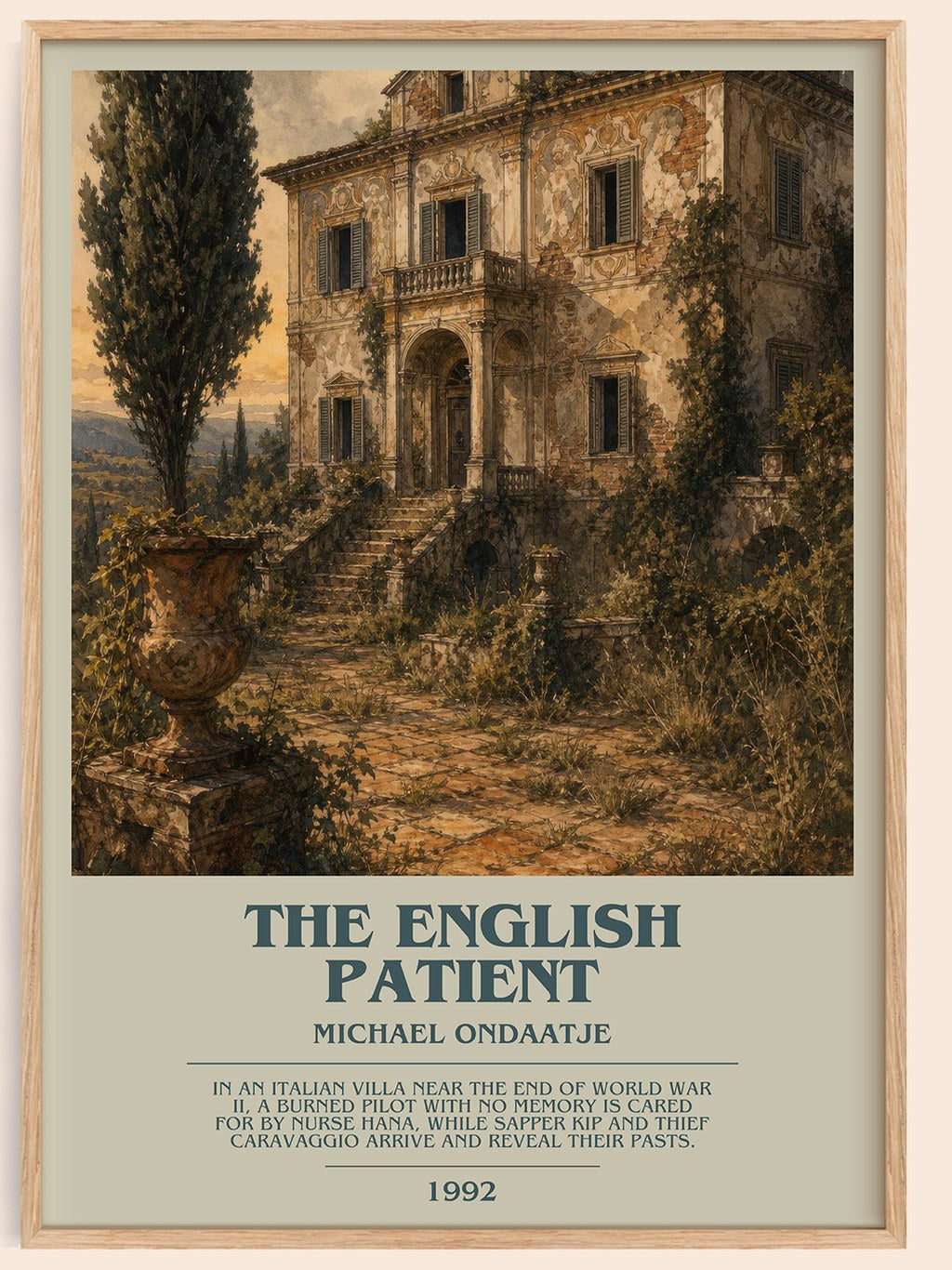 The English Patient bookish book poster by Michael Ondaatje – framed literary art print