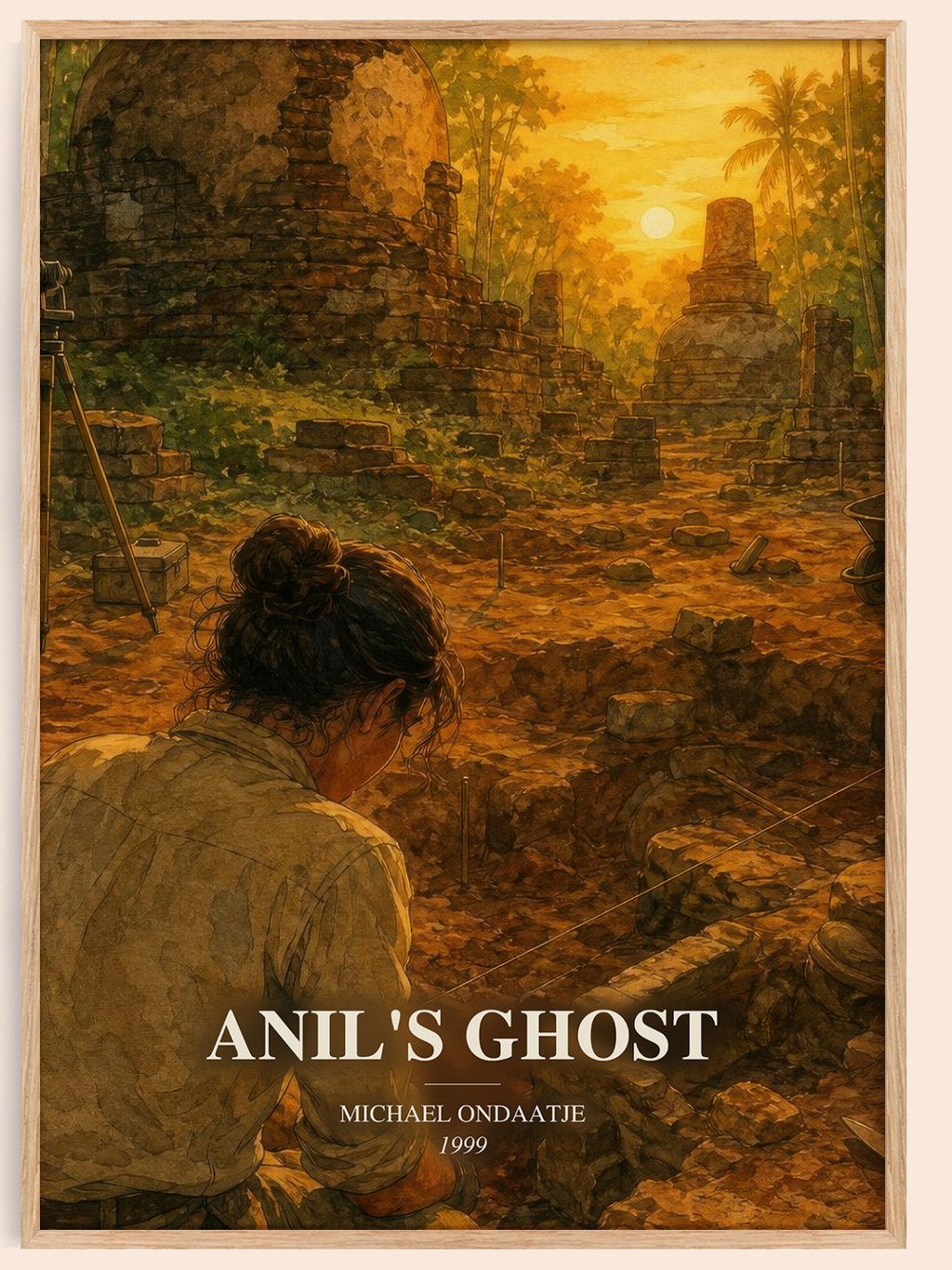 Anil's Ghost watercolour book poster by Michael Ondaatje – framed literary art print