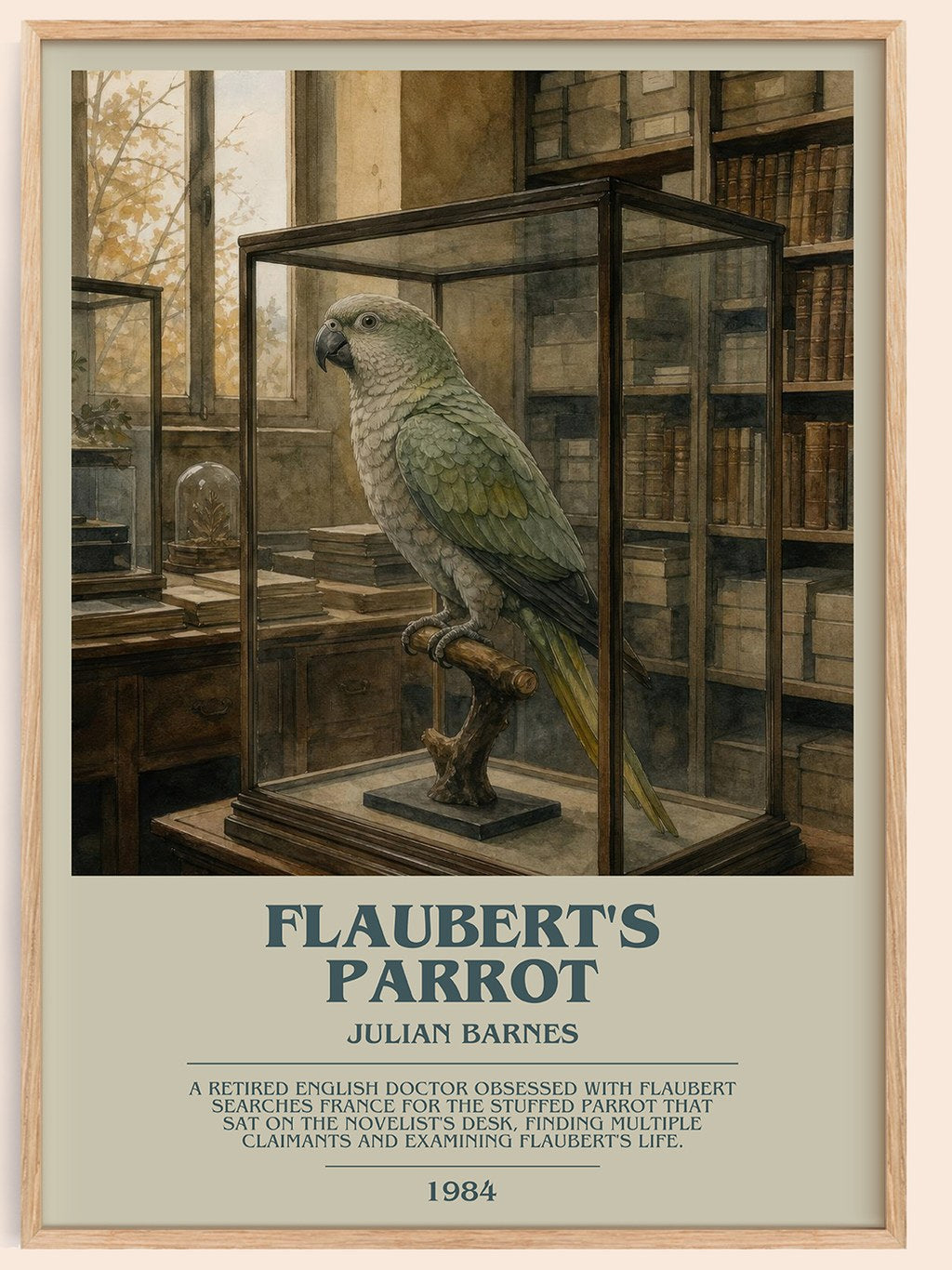 Flaubert's Parrot bookish book poster by Julian Barnes – framed literary art print