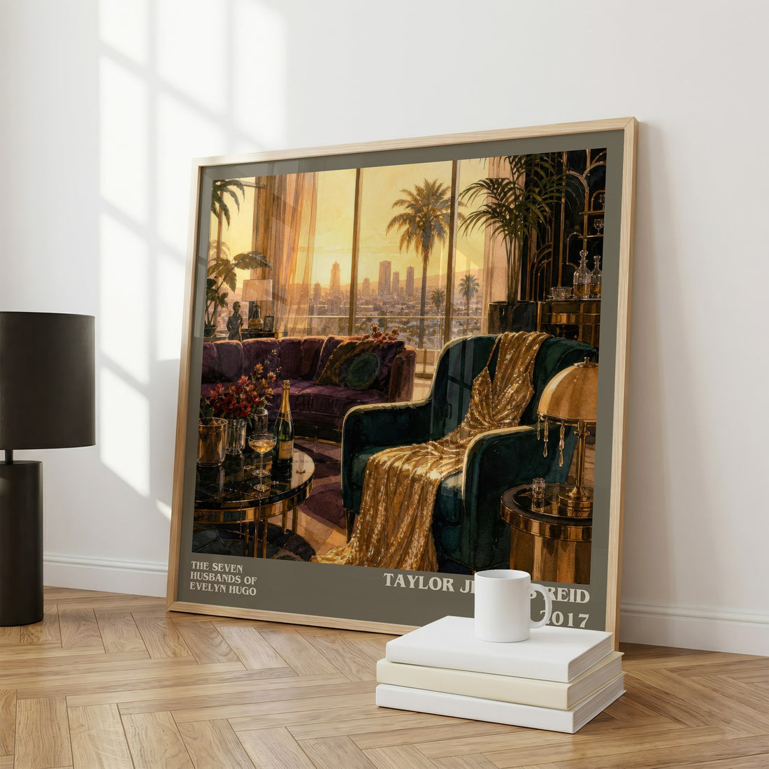 The Seven Husbands of Evelyn Hugo literary print framed by window – literary home decor